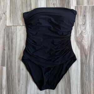 J.Crew Bathing Suit Black Rouched bandeau Onepiece No strap 12 Swim Suit Classic